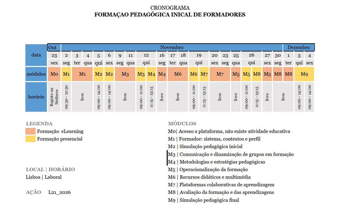 Horário LABORAL - Curso de Formação Pedagógica Inicial de Formadores